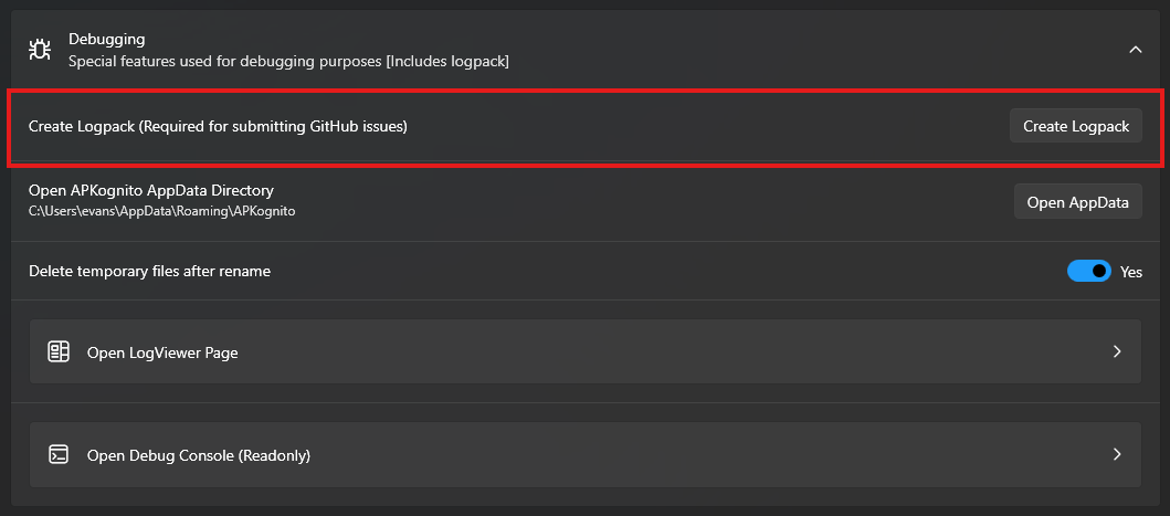logpack button