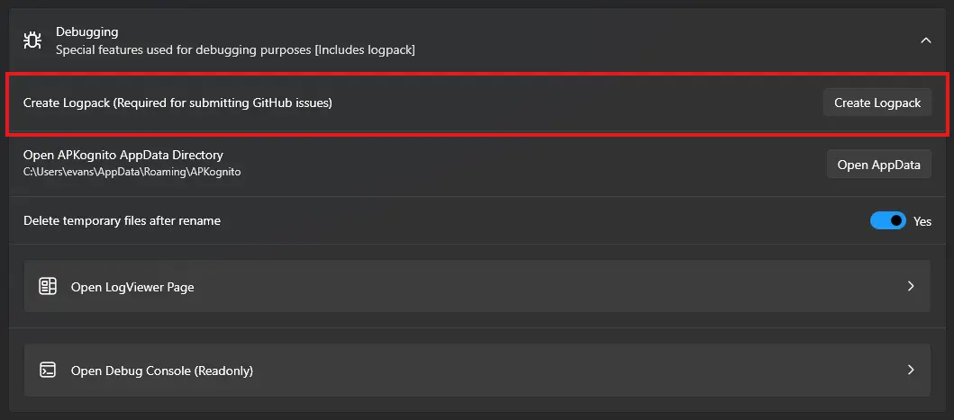 logpack button